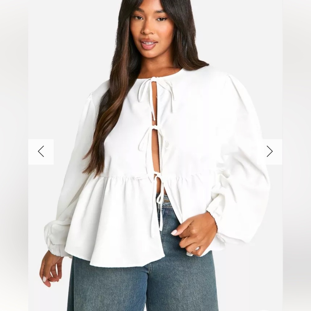 Boohoo White Tie-Front Blouse